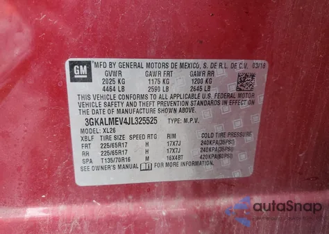 2018 GMC Terrain Sle из США, поврежденный, VIN 3GKALMEV4JL325525